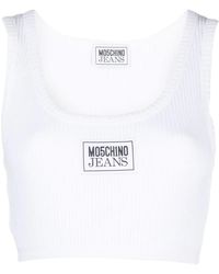 Moschino - Logo-Embroidered Ribbed Crop Top - Lyst