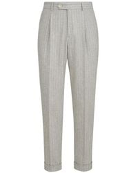 Brunello Cucinelli - Virgin Wool And Cashmere Chalk Stripe Flannel Trousers With Pleat - Lyst