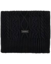 Emporio Armani - Cable-Knit Logo-Patch Scarf - Lyst