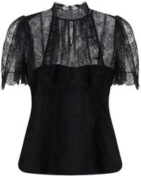McQueen - High-Neck Ruffled Lace Top - Lyst