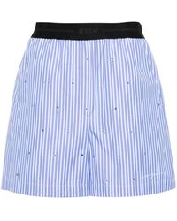 MSGM - Striped Rhinestone-embellished Cotton Shorts - Lyst