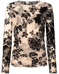 Pinko - Mesh-Oberteil aus Samt mit Blumen - Lyst