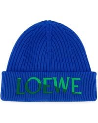 Loewe - Logo-Embroidered Ribbed-Knit Beanie Hat - Lyst
