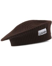 Ganni - Baskenmütze mit Logo-Applikation - Lyst