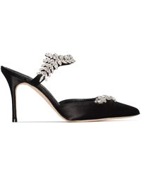 Manolo Blahnik - Lurum 90Mm Crystal- Embellished Satin Mules - Lyst