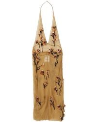 Miu Miu - Floral-embroidery V-neck Dress - Lyst