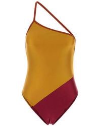 Saint Laurent - One-Shoulder Two-Tone Swimsuit - Lyst