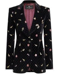 Etro - Single-Breasted Cotton Velvet Jacket With Flower And Animal Motif - Lyst