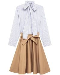 MSGM - Gestreepte Midi-Jurk Met Gestrikte Hals - Lyst