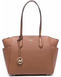 Michael Kors - M Michael Kors Woman's Marilyn Brown Leather Shoulder Bag With Logo - Lyst