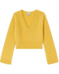 Ganni - V-Neck Ribbed Sweater - Lyst