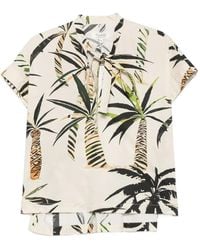 Psophia - Palm Tree-Print Bow-Detail Shirt - Lyst