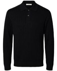 SELECTED - Ribbed-Knit Polo Sweater - Lyst