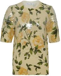 Oscar de la Renta - English Rose-Print Sequin-Embellished Sweater - Lyst
