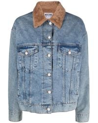 Moschino - Shearling-Collar Denim Jacket - Lyst