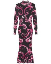 Versace Jeans Couture - Swirl-Print High-Neck Midi Dress - Lyst
