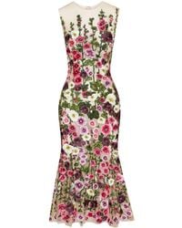 Oscar de la Renta - Floral-embroidery Sleeveless Dress - Lyst