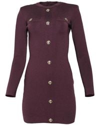 Balmain - Button-Embellished Long-Sleeve Dress - Lyst