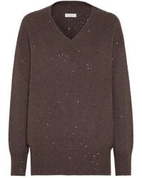 Brunello Cucinelli - Sequin-Embellished V-Neck Sweater - Lyst