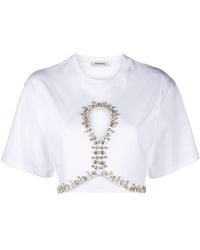 Sandro - Crystal-embellished Cropped T-shirt - Lyst