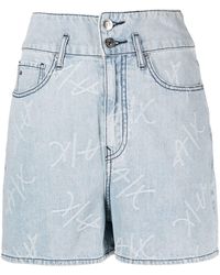 Armani Exchange - Logo-print Straight-leg Denim Shorts - Lyst