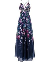 Marchesa - Ribbons Floral-Print Chiffon Gown - Lyst