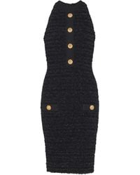 Balmain - Vestido corto de tweed con bolsillos con botón - Lyst