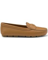 Prada - Logo Leather Moccasins - Lyst