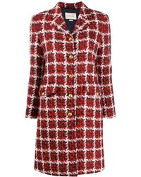 Gucci Single-breasted Tweed Coat - Red