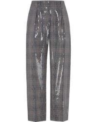 Brunello Cucinelli - Sequin-Embellished Check-Pattern Trousers - Lyst
