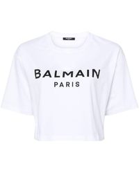 Balmain - Cropped Logo-print T-shirt - Lyst