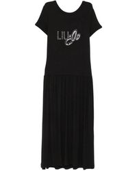 Liu Jo - Robe À Logo Strassé Et Col V - Lyst