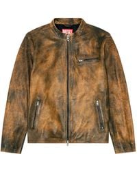DIESEL - Oval-D Embossed Leather Jacket - Lyst