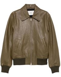 Ami Paris - Ribbed-Trim Leather Jacket - Lyst