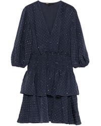 Maje - Vestido corto con cuello en V y apliques de cristal - Lyst
