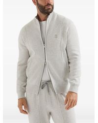 Brunello Cucinelli - Cashmere Double-Knit Cardigan With Zipper And Logo - Lyst