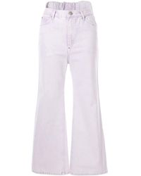 Pushbutton Cropped Flared Jeans - Purple