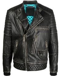 Philipp Plein - Logo-Plaque Leather Biker Jacket - Lyst
