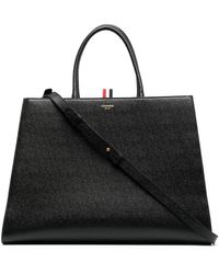 Thom Browne - Logo Print Grained Leather Tote Bag - Lyst