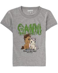 Ganni - Graphic-Print Cotton T-Shirt - Lyst
