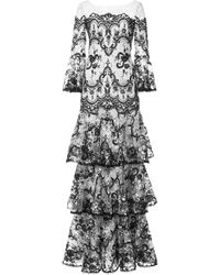 Marchesa notte Geborduurde Kanten Jurk - Zwart