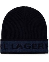 KARL LAGERFELD - Logo-Intarsia Ribbed-Knit Beanie Hat - Lyst