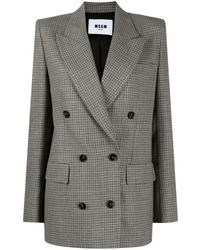 MSGM - Checked Double-breasted Wool Blazer - Lyst