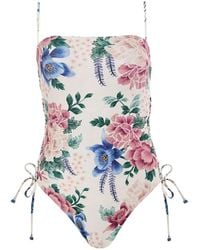 Agua Bendita - Nader Floral-Print Lace-Up Swimsuit - Lyst