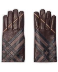 Burberry - Check Intarsia Leather Gloves - Lyst