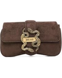 Just Cavalli - Snake-Plaque Suede Clutch - Lyst