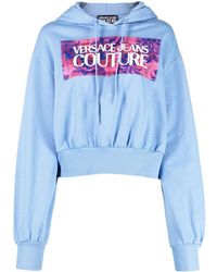 Versace Jeans Couture - Felpa in cotone blu chiaro taglio corto - Lyst