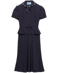 Prada - Embroidered Marocain Dress - Lyst