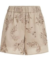 Brunello Cucinelli - Cotton Organza Shorts With Dazzling Broderie Anglaise - Lyst