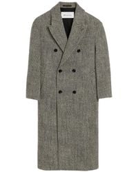 Ami Paris - Long Double Breasted Wool Herringbone Coat - Lyst